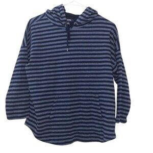 Chaps Striped Hooded Pullover Sweatshirt M 100% Cotton Navy & Light Blue